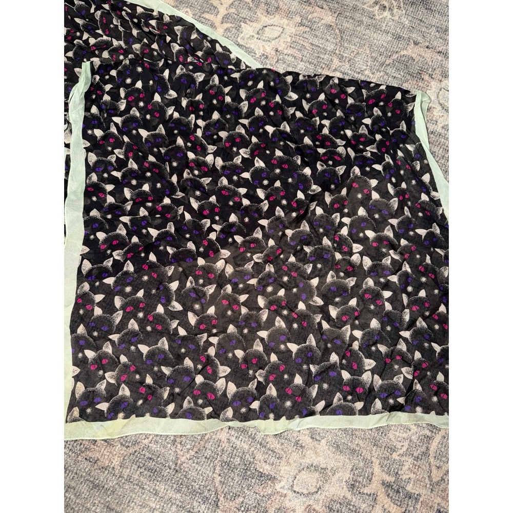 Vintage Moschino Larioseta Silk Scarf Black Cats Pink Purple Eyes